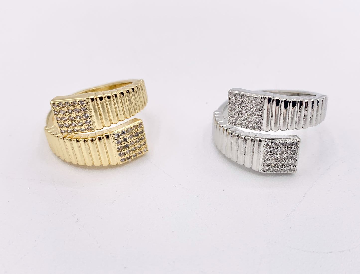 Fancy Bypass Adjustable Rings in Cubic Zirconia 18K Real Gold/Platinum Plated Copper 5 pcs