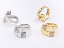 Load image into Gallery viewer, Fancy Bypass Adjustable Rings in Cubic Zirconia 18K Real Gold/Platinum Plated Copper 5 pcs
