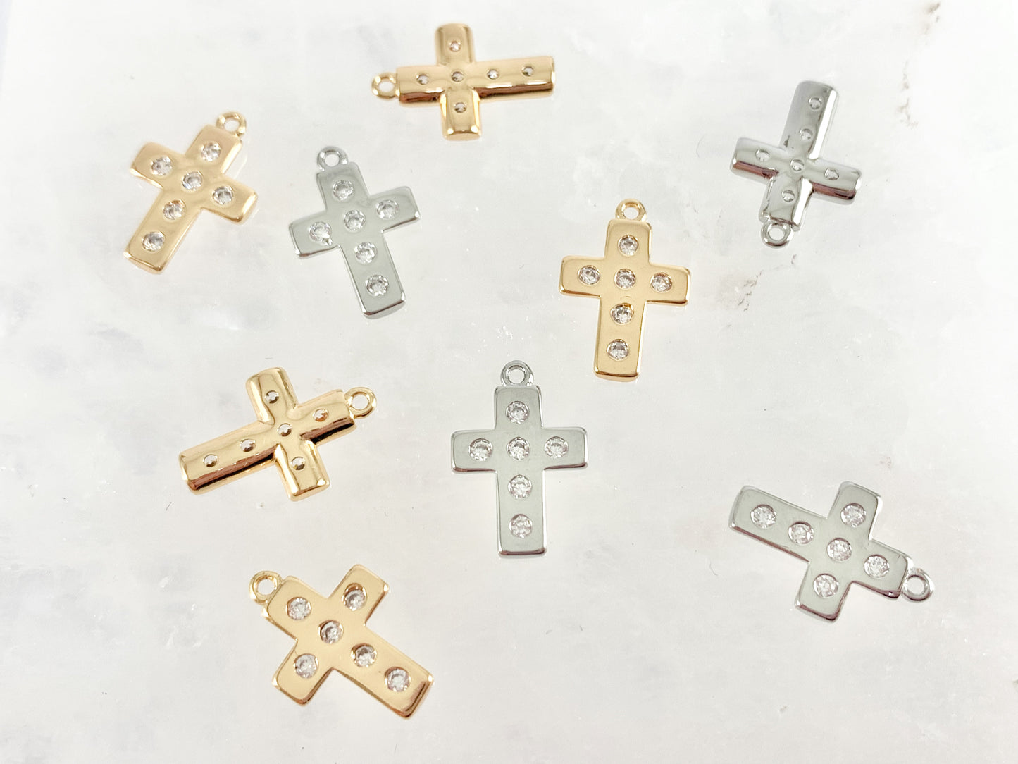 Dainty Cute Cross Charms in CZ Pave 18K Gold/Silver Plated Copper 10 pcs