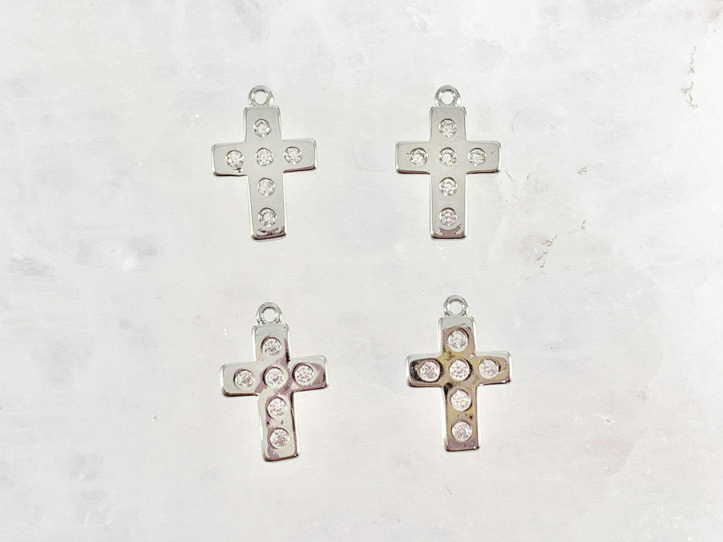 Dainty Cute Cross Charms in CZ Pave 18K Gold/Silver Plated Copper 10 pcs