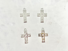 Load image into Gallery viewer, Dainty Cute Cross Charms in CZ Pave 18K Gold/Silver Plated Copper 10 pcs
