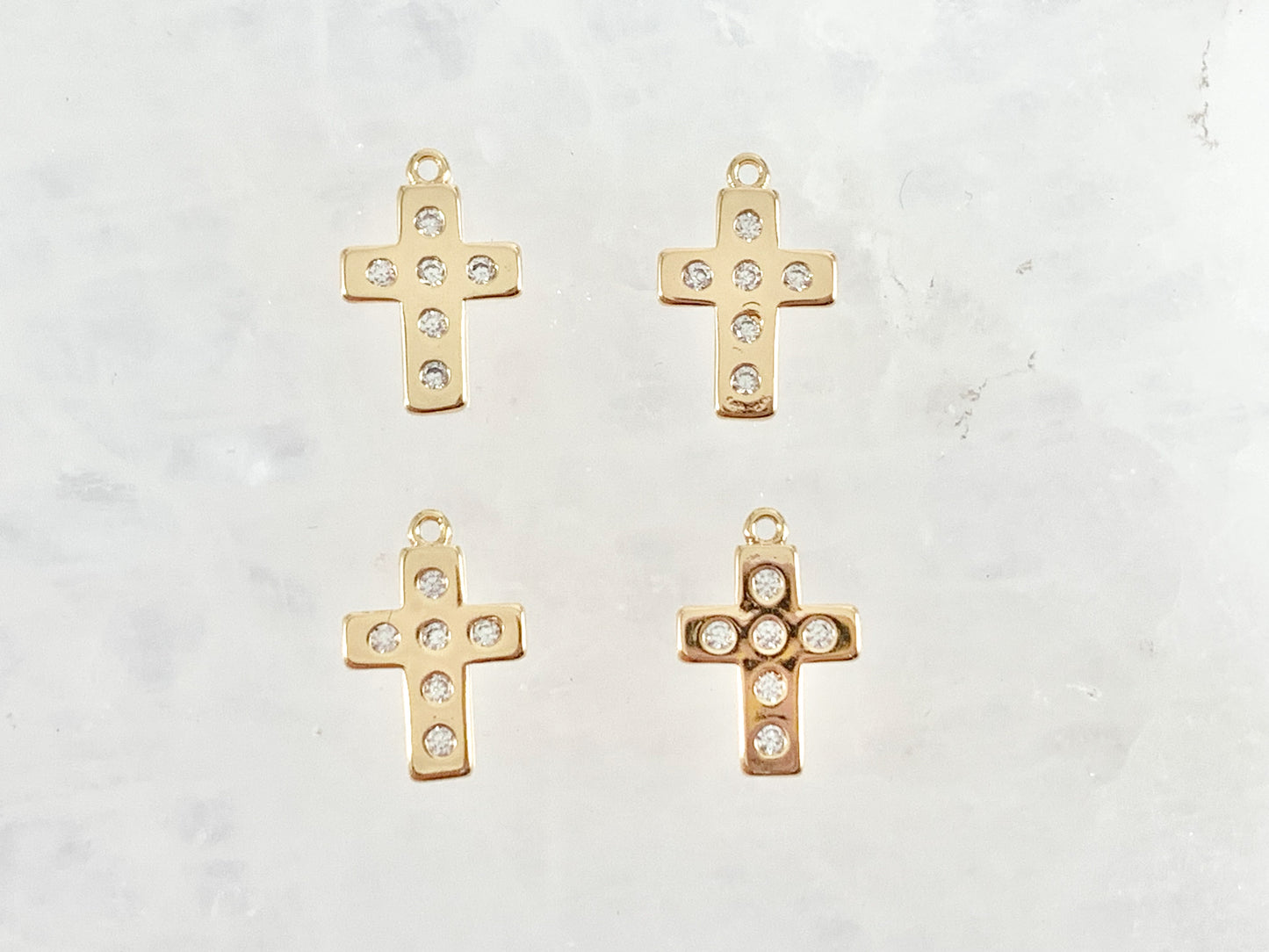 Dainty Cute Cross Charms in CZ Pave 18K Gold/Silver Plated Copper 10 pcs