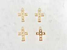 Load image into Gallery viewer, Dainty Cute Cross Charms in CZ Pave 18K Gold/Silver Plated Copper 10 pcs
