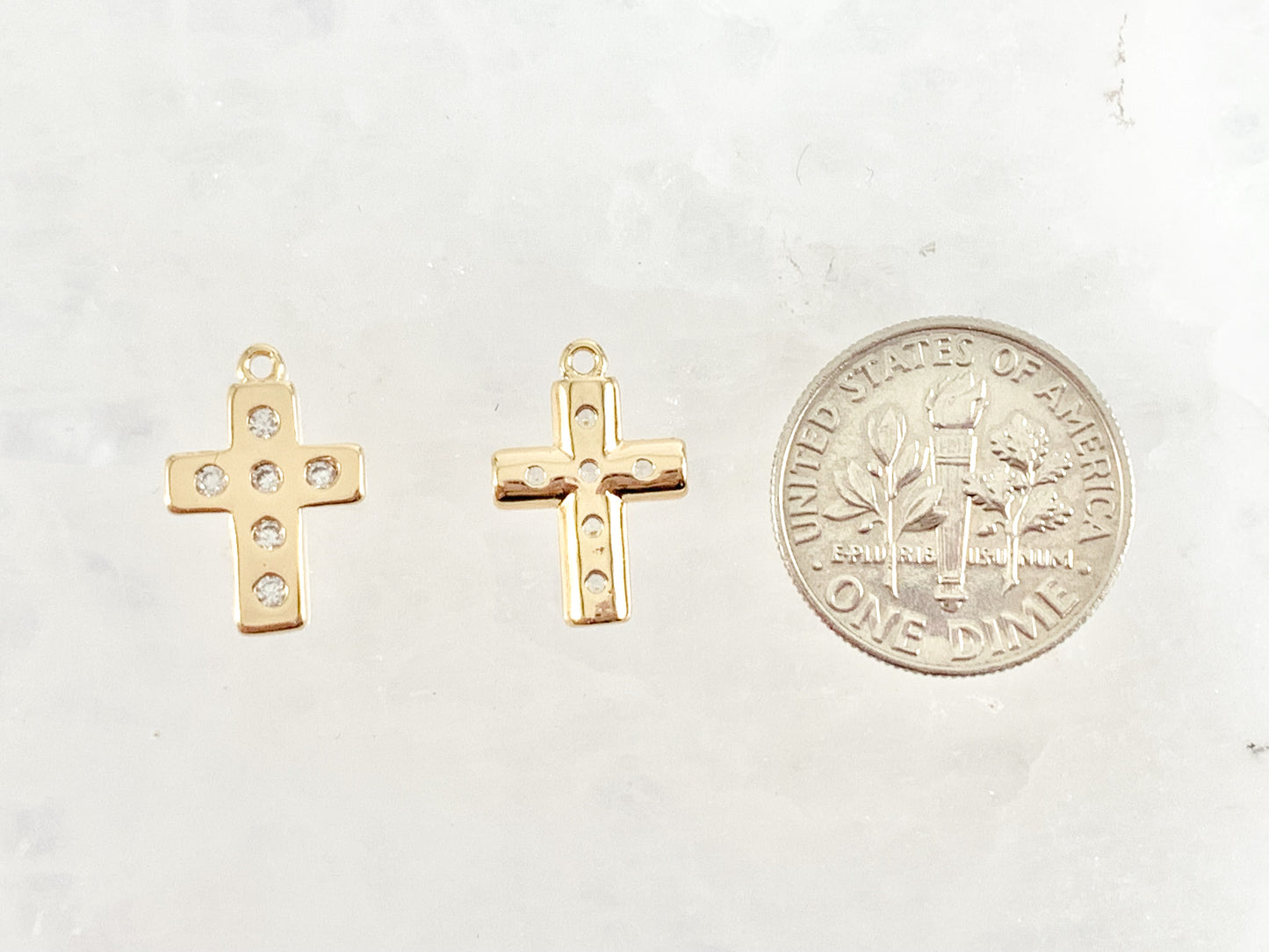 Dainty Cute Cross Charms in CZ Pave 18K Gold/Silver Plated Copper 10 pcs