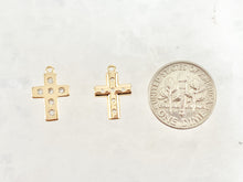 Load image into Gallery viewer, Dainty Cute Cross Charms in CZ Pave 18K Gold/Silver Plated Copper 10 pcs
