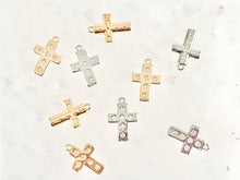 Load image into Gallery viewer, Dainty Cute Cross Charms in CZ Pave 18K Gold/Silver Plated Copper 10 pcs
