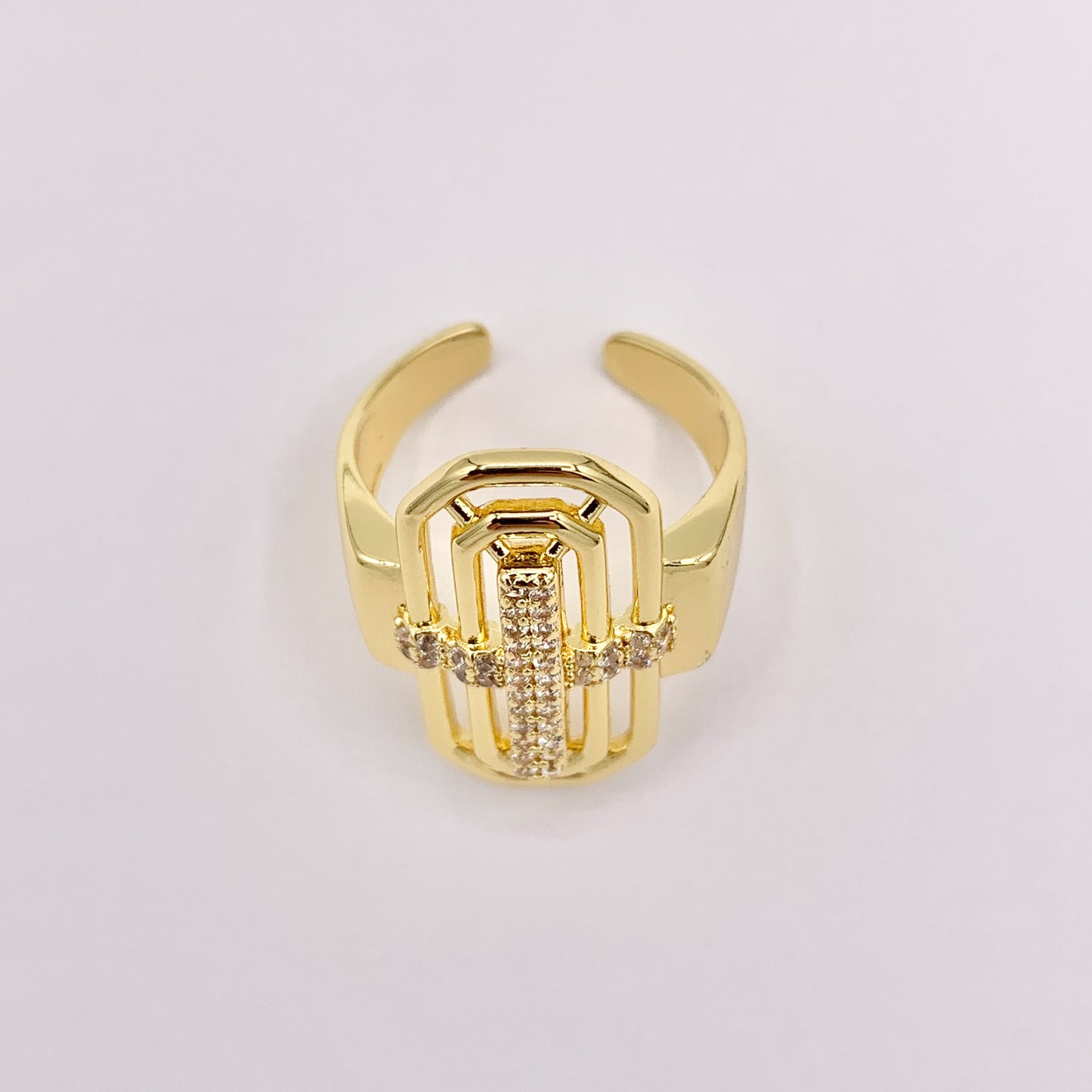 Faith Inspired Statement Cross Ring in CZ Pave Adjustable Rings in 18K Gold Plated Copper 4pcs