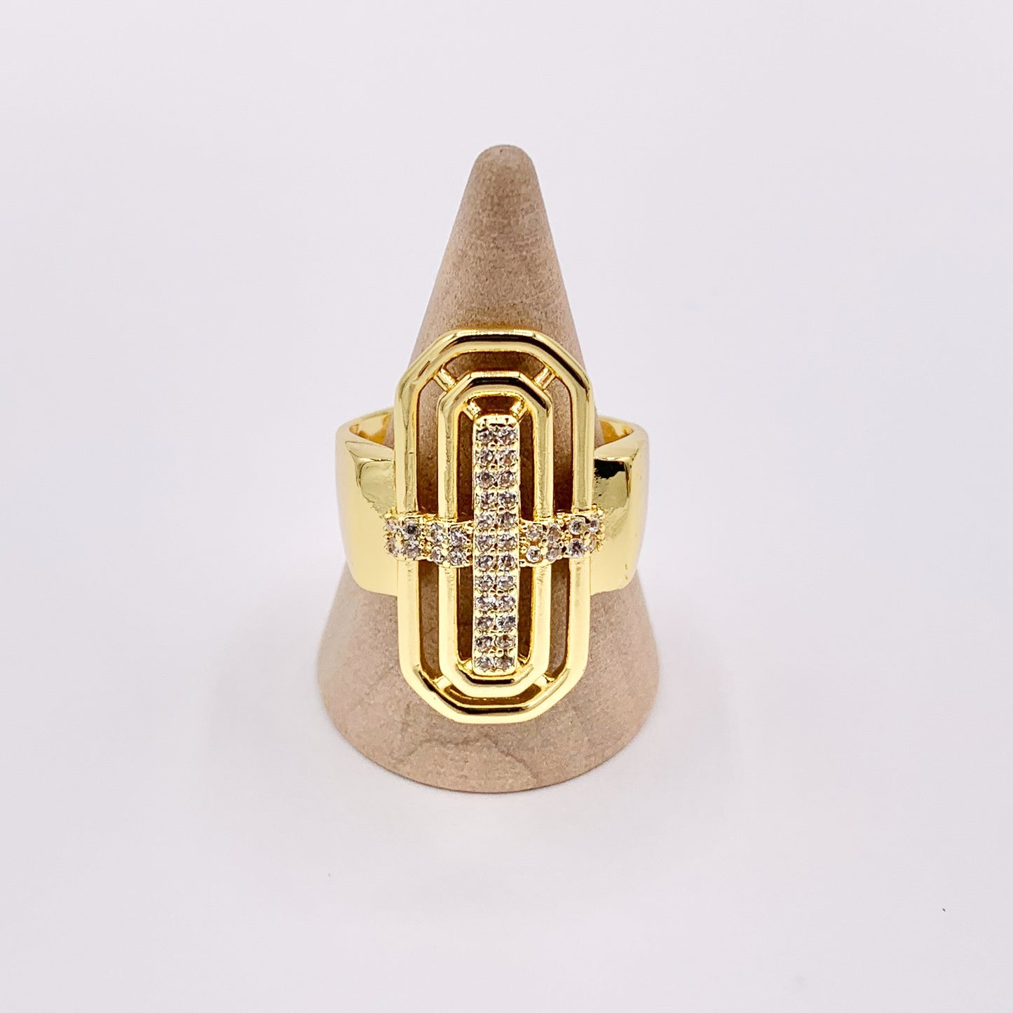 Faith Inspired Statement Cross Ring in CZ Pave Adjustable Rings in 18K Gold Plated Copper 4pcs