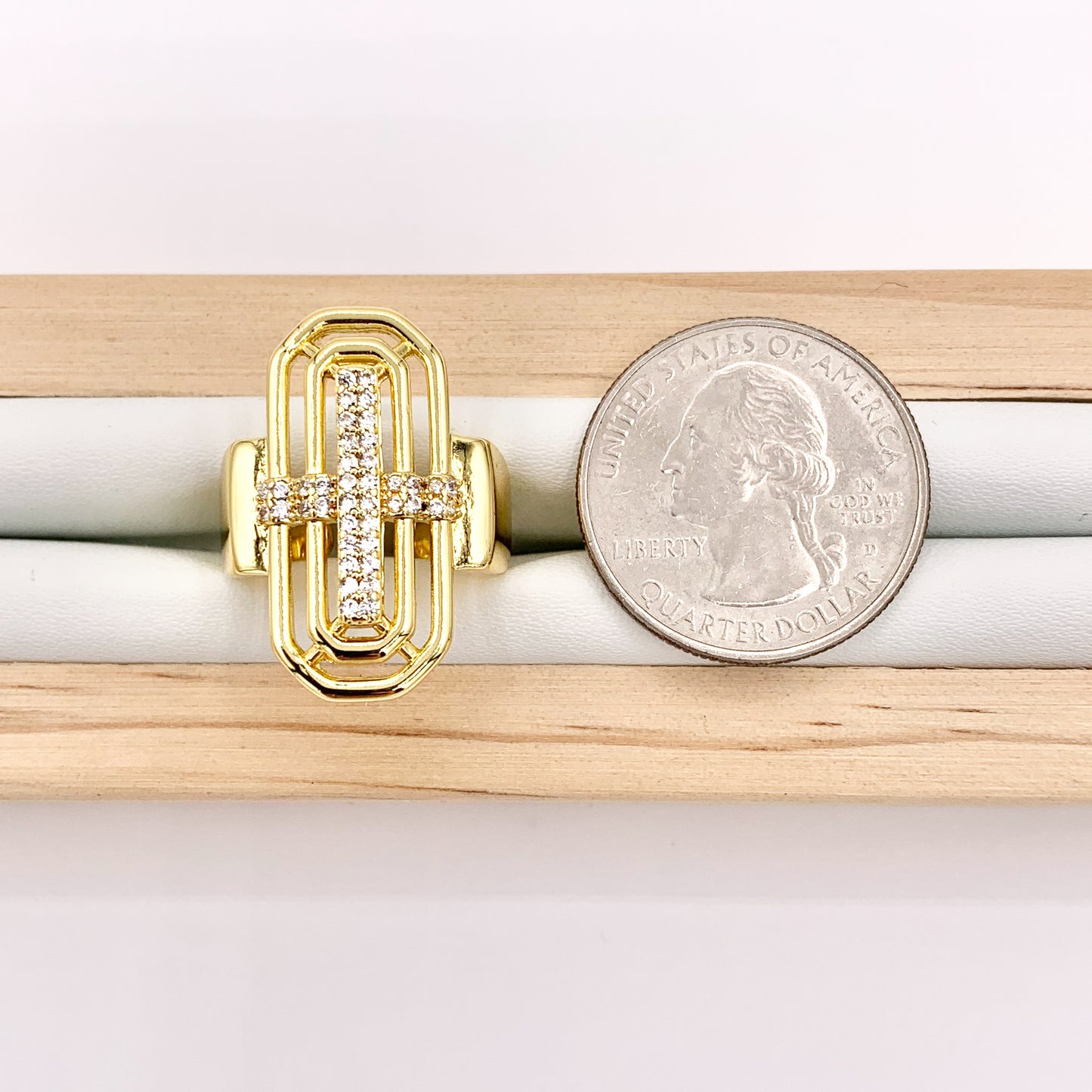 Faith Inspired Statement Cross Ring in CZ Pave Adjustable Rings in 18K Gold Plated Copper 4pcs