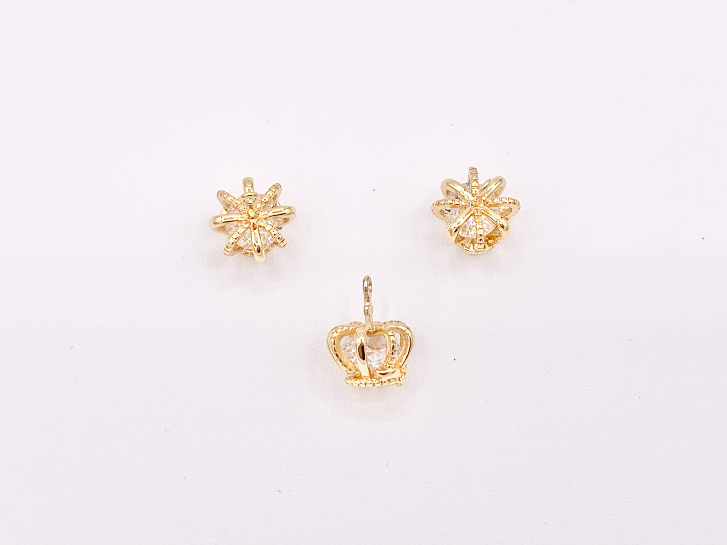 18K Gold Crowns with CZ Diamond Pave Charms Over Brass 8 pcs