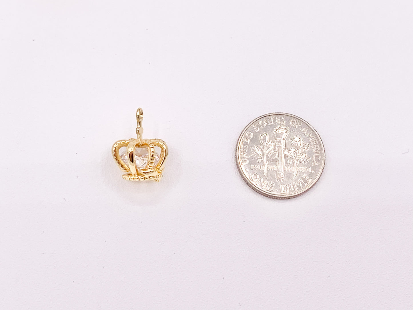 18K Gold Crowns with CZ Diamond Pave Charms Over Brass 8 pcs