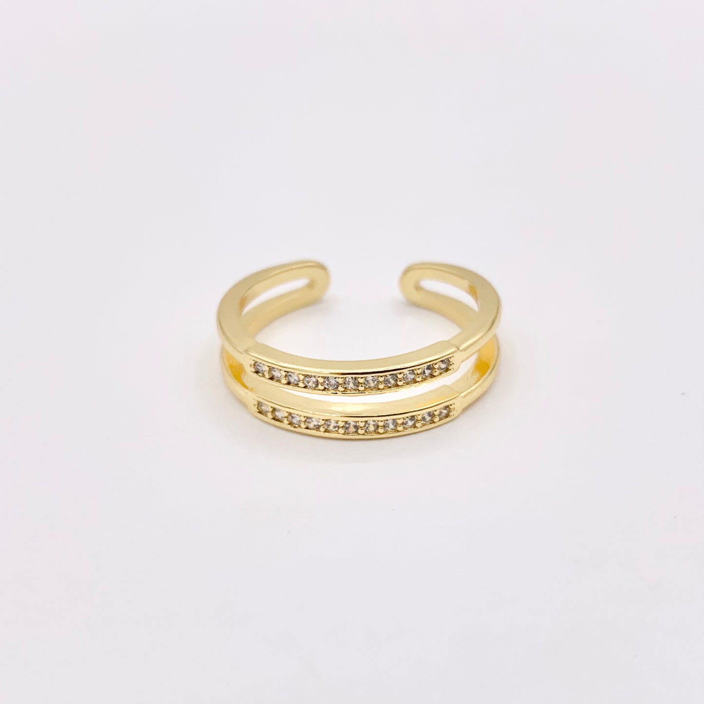 Simple Cubic Zirconia Double Band Ring in 18K Gold Plated Adjustable Ring 6pcs