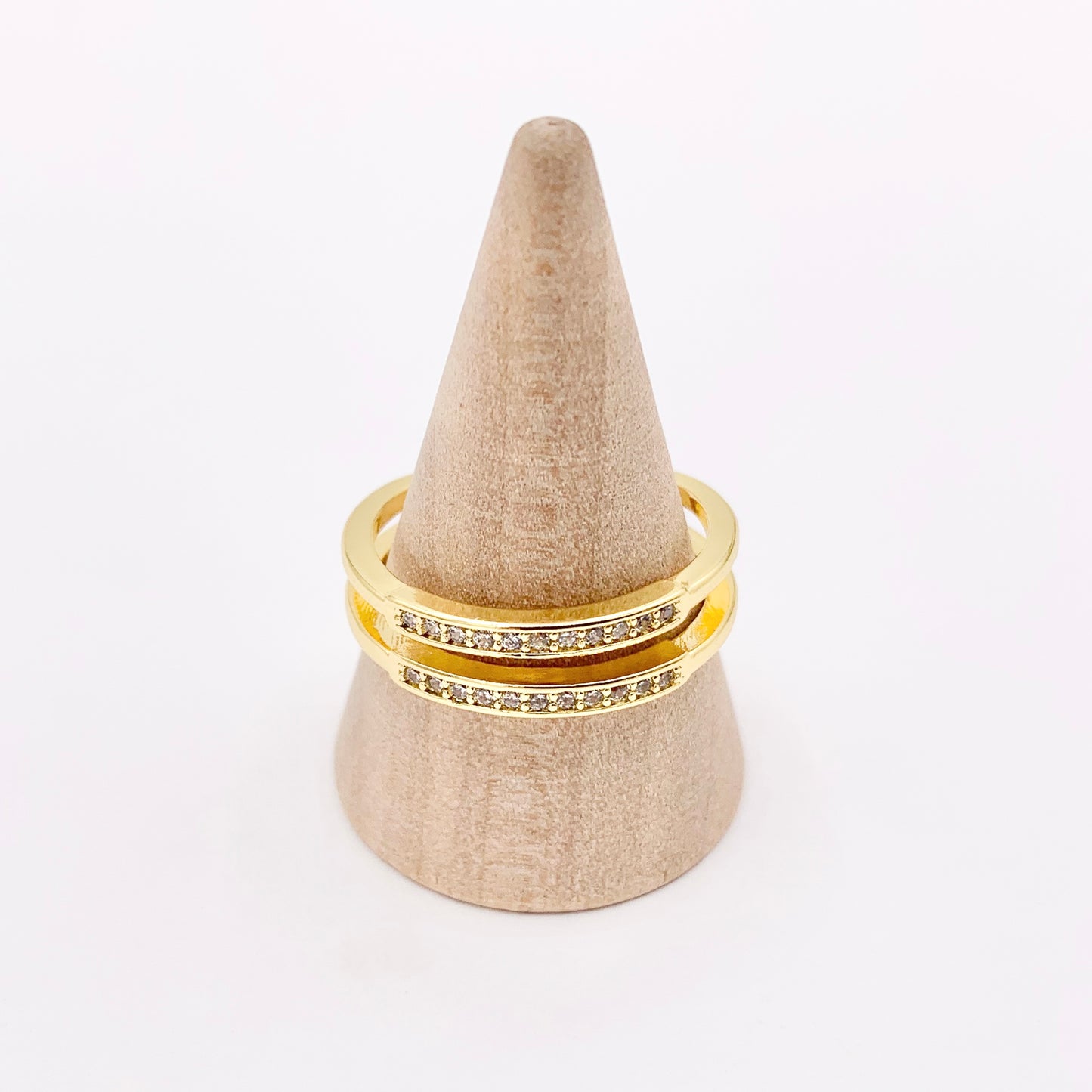 Simple Cubic Zirconia Double Band Ring in 18K Gold Plated Adjustable Ring 6pcs