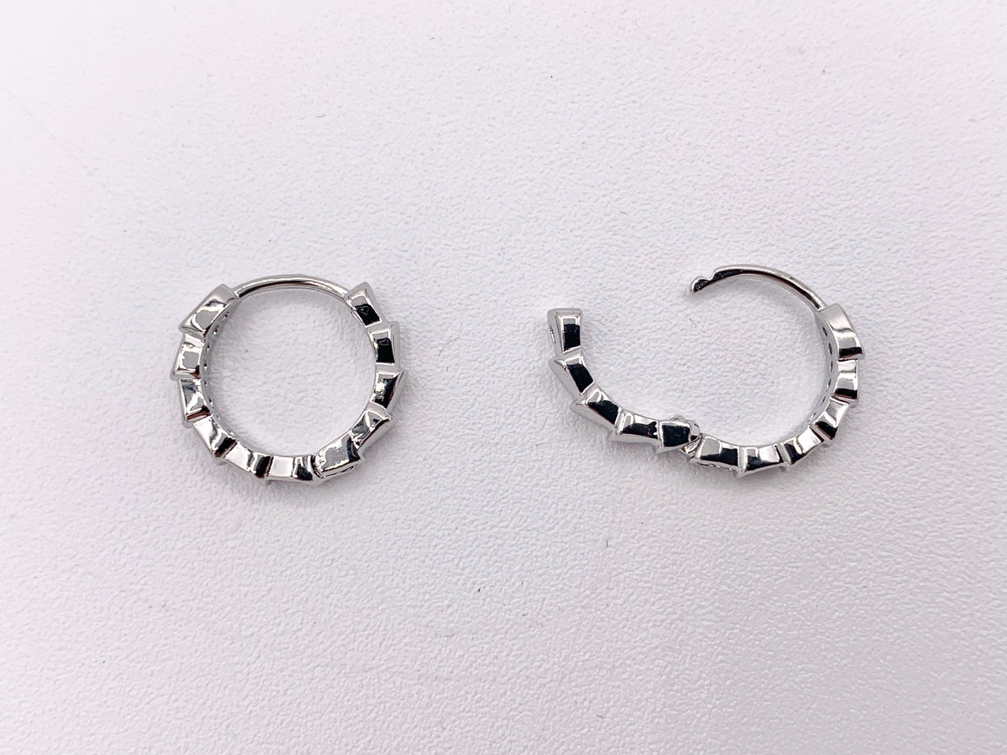 Dainty Cubic Zirconia 14mm Earring Huggies in 18K Gold or Silver Plated Copper 5 pairs