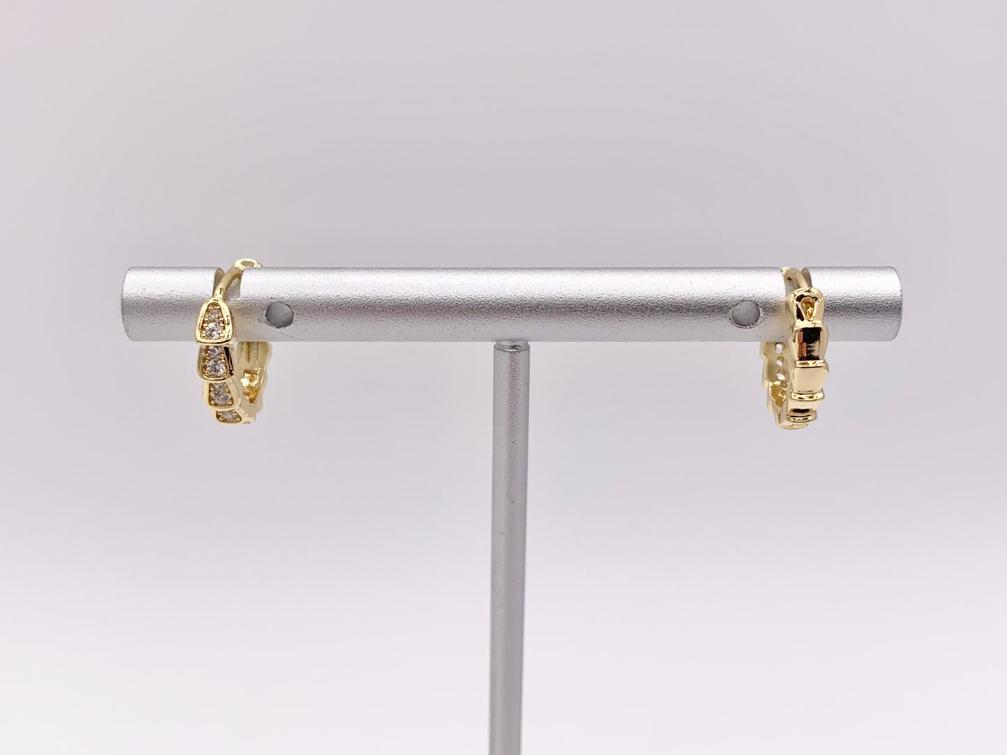 Dainty Cubic Zirconia 14mm Earring Huggies in 18K Gold or Silver Plated Copper 5 pairs