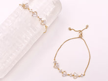 Cargar imagen en el visor de la galería, Dainty Hearts CZ Pave Rhinestone Box Chain Dainty Slide Pulseras ajustables en cobre chapado en oro de 18 quilates 2 piezas
