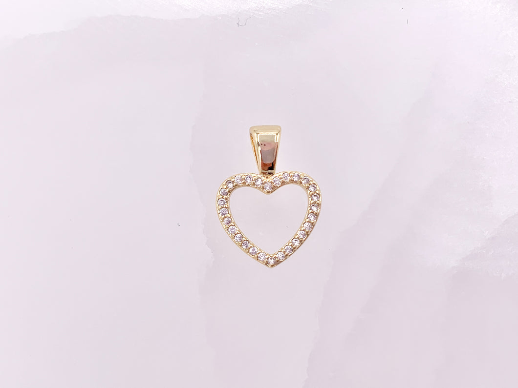 Dainty Heart Hollow Rhinestone Heart Charm Pendants in CZ Pave 18K Gold Plated Copper 10pcs