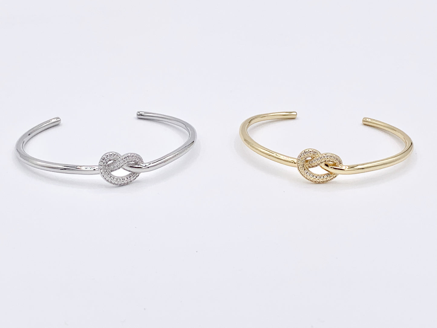 Knot Simple Minimal CZ Pave Knot Rhinestone Bracelet Cuffs in Real Gold/Platinum 18K Plated Copper 1 pc
