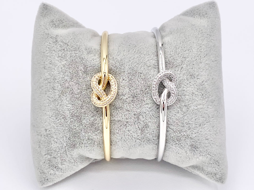 Knot Simple Minimal CZ Pave Knot Rhinestone Bracelet Cuffs in Real Gold/Platinum 18K Plated Copper 1 pc