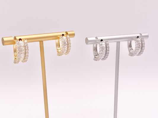 Striking Rhinestone Cubic Zirconia Pave Huggie Earrings in 18K gold or Silver Plated Copper 3 pairs