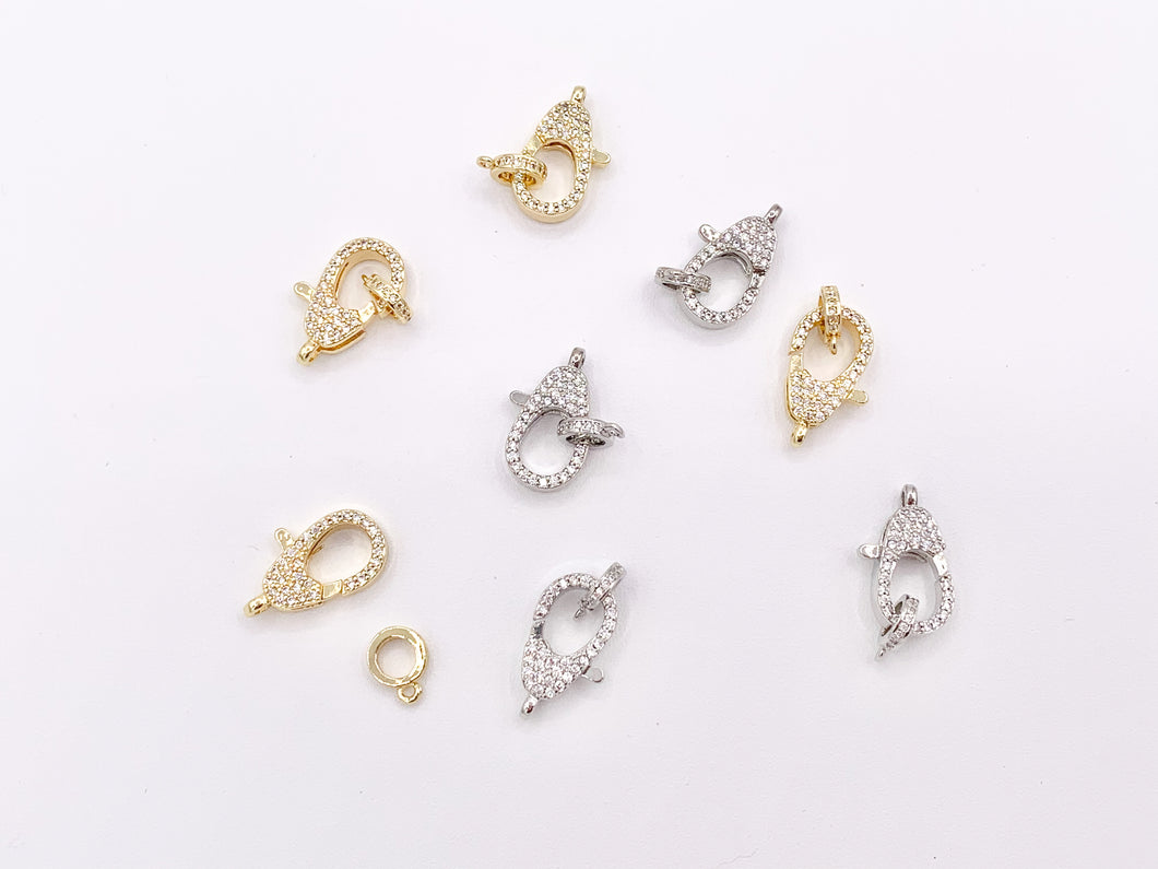 Real Gold/Platinum Plated All Over CZ Pave Luxury Lobster Clasps Over Brass