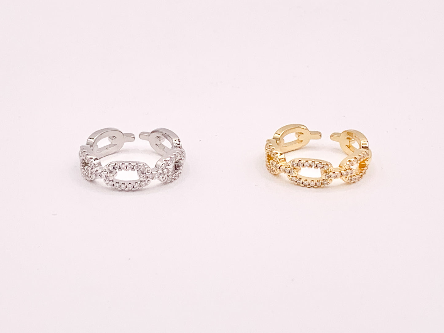 Dazzling Oval CZ Pave Link Rings in 18K Gold or Silver Plated Copper 4 pcs