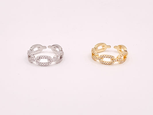 Dazzling Oval CZ Pave Link Rings in 18K Gold or Silver Plated Copper 4 pcs