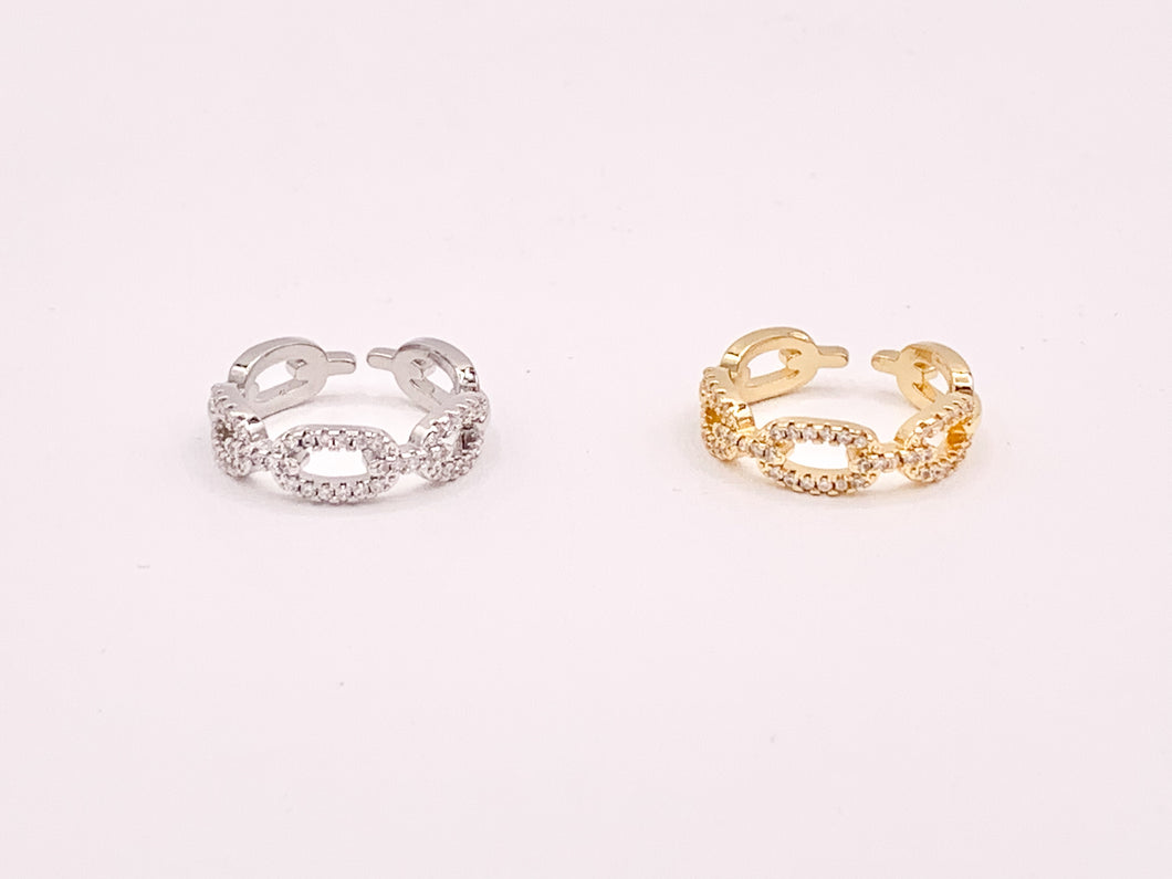 Dazzling Oval CZ Pave Link Rings in 18K Gold or Silver Plated Copper 4 pcs