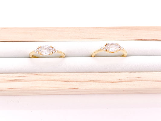 Vintage Oval Cut Egg Shaped Real Gold 18K Plated Brass CZ Pave Adjustable Ring 5pcs