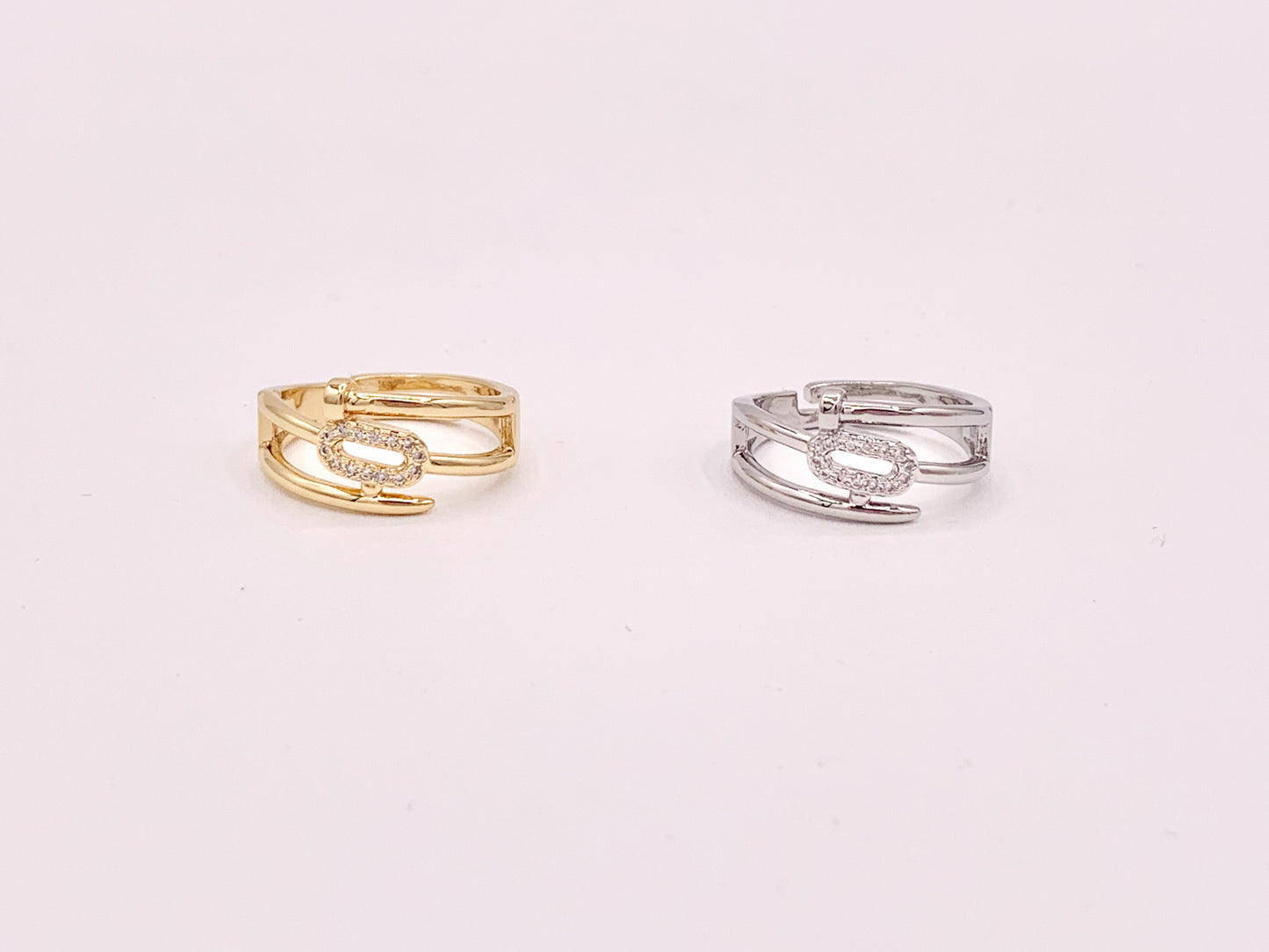 Trendy Rhinestone Oval CZ Pave Nail Bypass Rings in 18K Gold or Silver Plated Copper 4 pcs