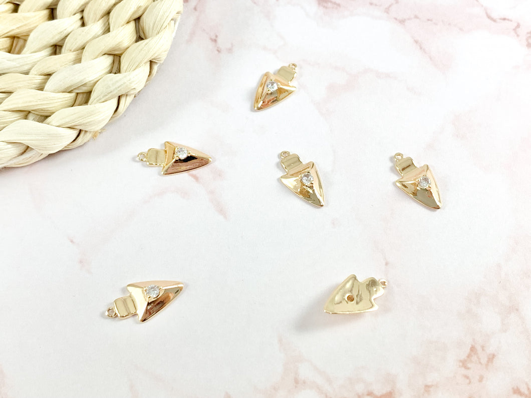 Copy of Gold Arrow Head Charms with CZ Pave in 18k Gold plated Copper 10pcs