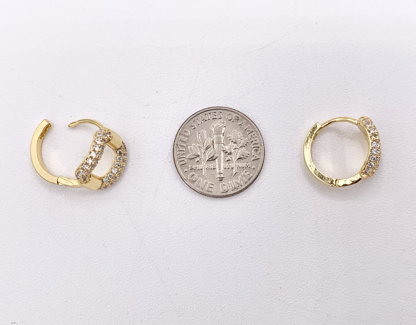 Rhinestone CZ Square 13mm Earring Huggies in 18K Gold or Silver Plated Copper 4 pairs