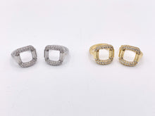 Load image into Gallery viewer, Rhinestone CZ Square 13mm Earring Huggies in 18K Gold or Silver Plated Copper 4 pairs
