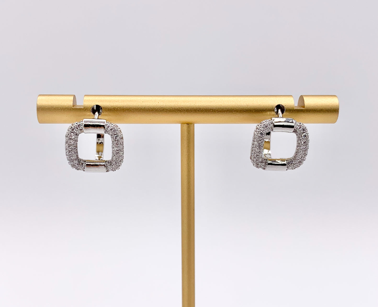 Rhinestone CZ Square 13mm Earring Huggies in 18K Gold or Silver Plated Copper 4 pairs