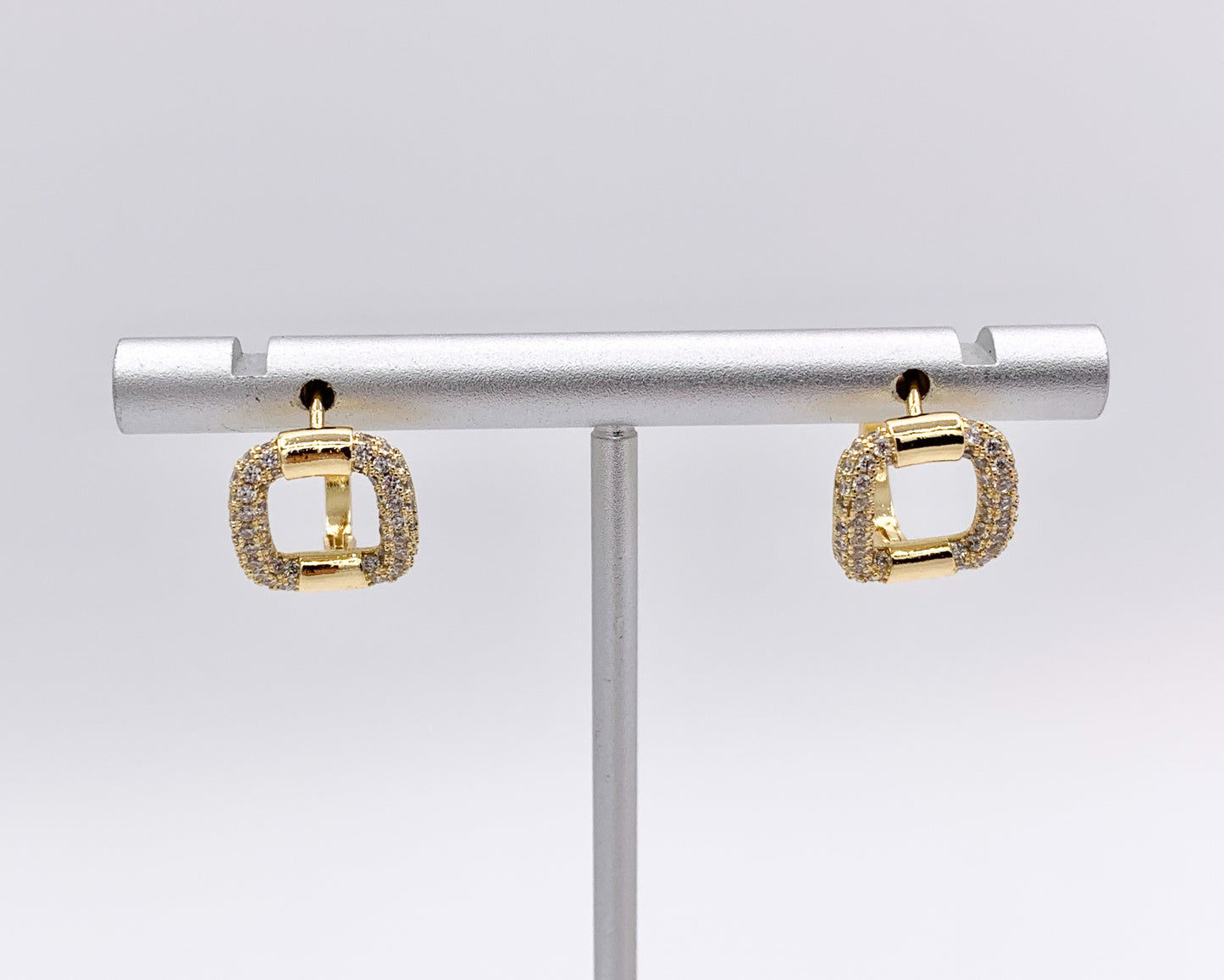 Rhinestone CZ Square 13mm Earring Huggies in 18K Gold or Silver Plated Copper 4 pairs