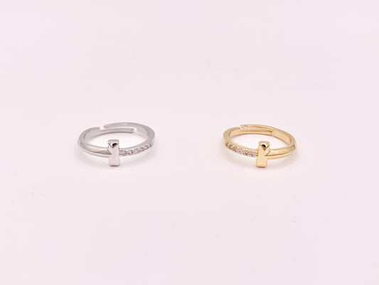 Simple Minimalist T Cross Rings in 18K Gold or Silver Plated Copper 4 pcs