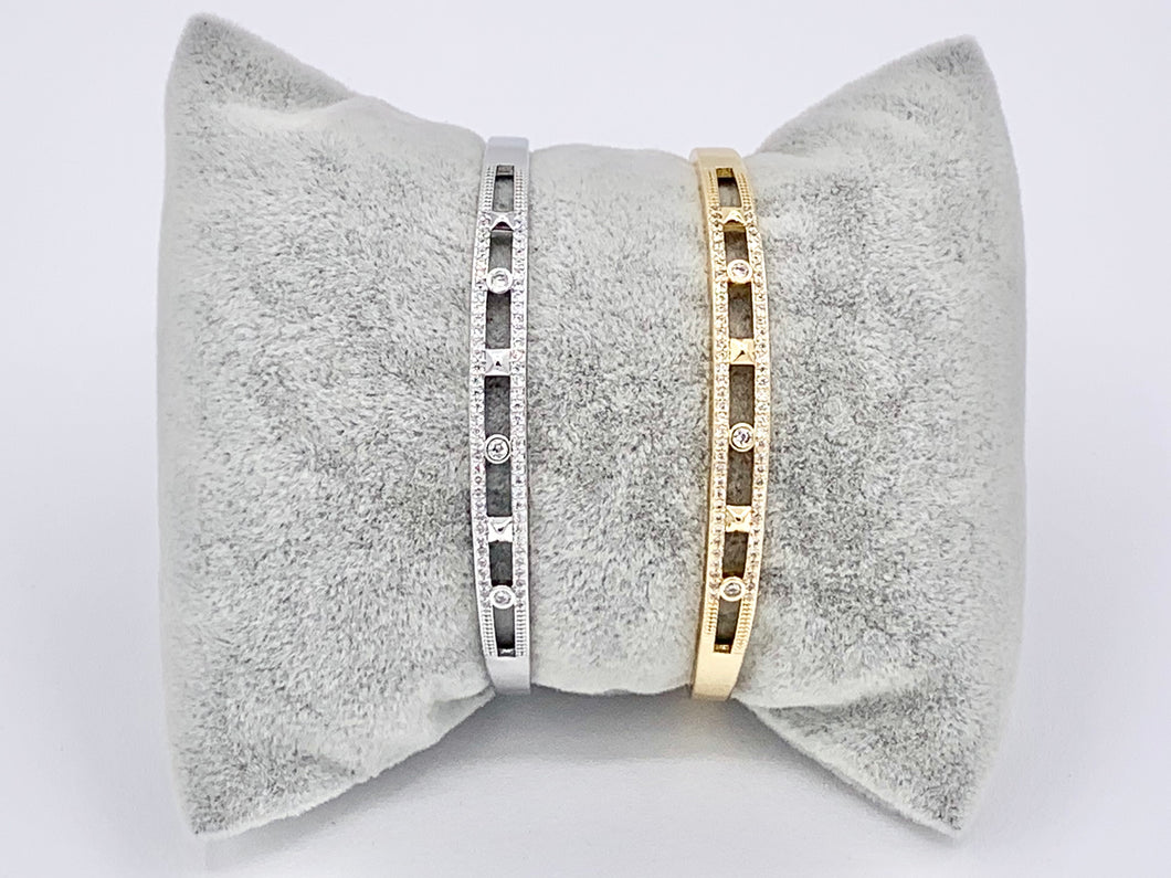 Double Layer CZ Pave Geometric Rhinestone Style Bracelet Cuffs Real Gold/Platinum 18K Plated Copper 1 pc