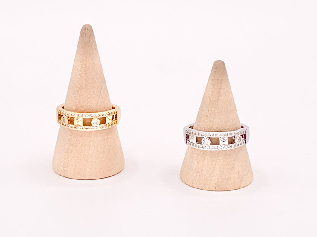 Lindos anillos geométricos de diamantes de imitación con pavé de circonita cúbica de doble banda en cobre chapado en oro o plata de 18 quilates, 4 piezas