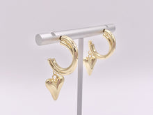 Load image into Gallery viewer, Double Hoop Heart Dangle Huggies in 18K Gold or Silver Plated Copper 3 pairs
