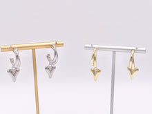 Load image into Gallery viewer, Double Hoop Heart Dangle Huggies in 18K Gold or Silver Plated Copper 3 pairs
