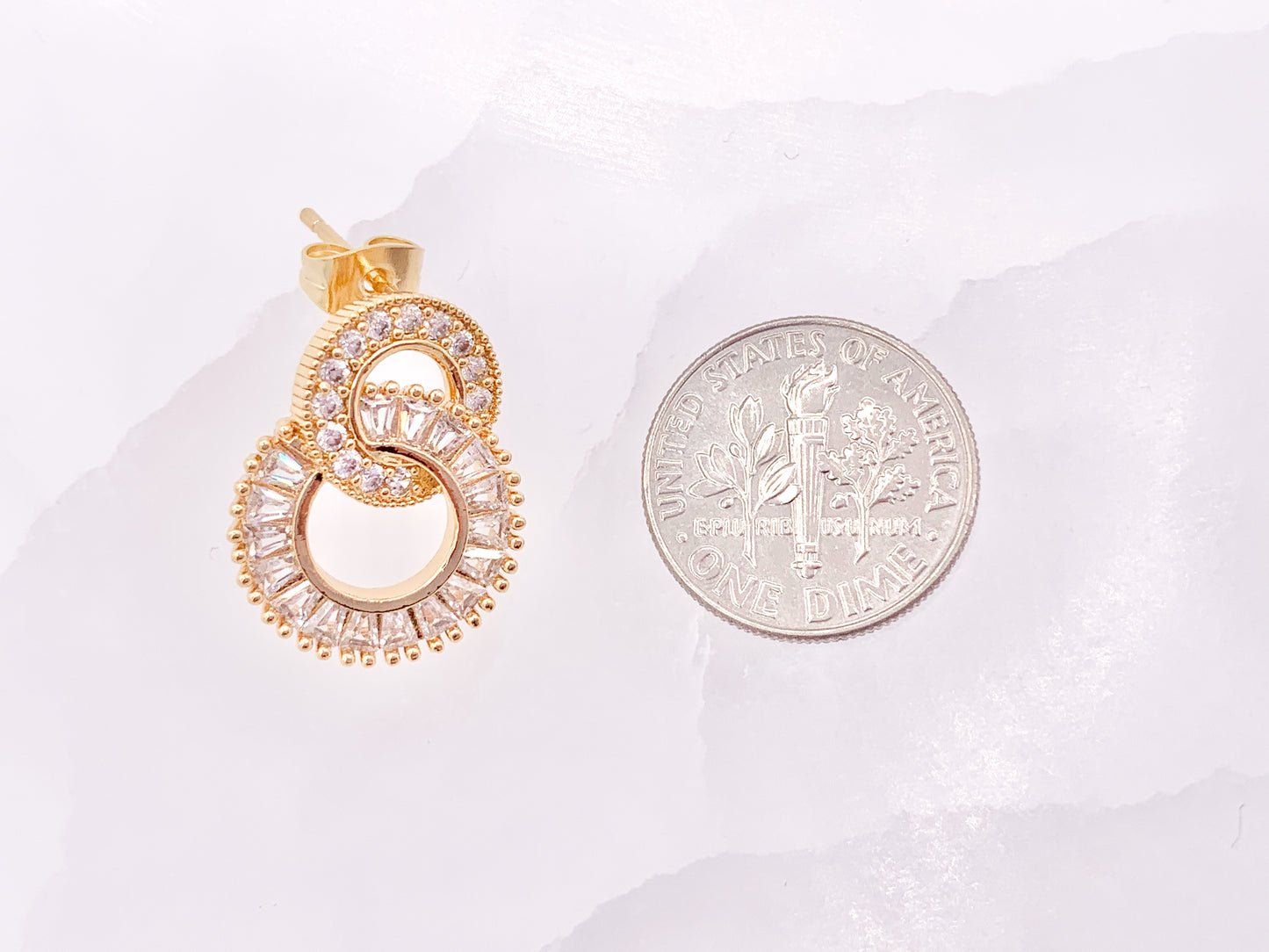 Double Circle Loop Interlock Earring Studs in Rhinestone CZ Pave Designed in 18K Gold or Silver Plated Copper 3 pairs