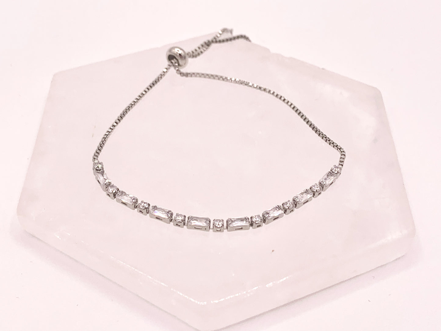 Dainty Emerald Cut CZ Pave Rhinestone Box Chain Dainty Slide Adjustable Bracelets 4 pcs