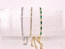 Cargar imagen en el visor de la galería, Dainty Emerald Cut CZ Pave Rhinestone Box Chain Dainty Slide Pulseras ajustables 4 piezas
