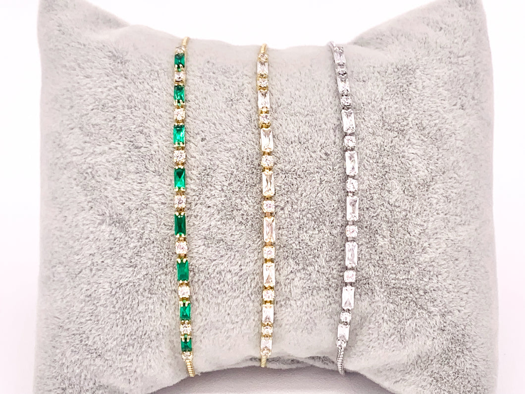 Dainty Emerald Cut CZ Pave Rhinestone Box Chain Dainty Slide Adjustable Bracelets 4 pcs