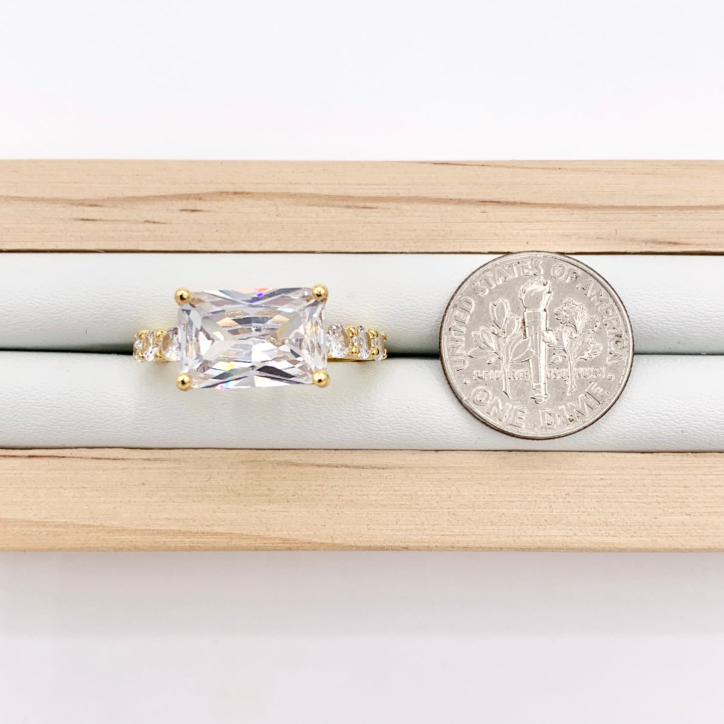 Emerald Cut Cubic Zirconia Rectangle Rings in 18K Gold or Silver Plated Copper 4pcs