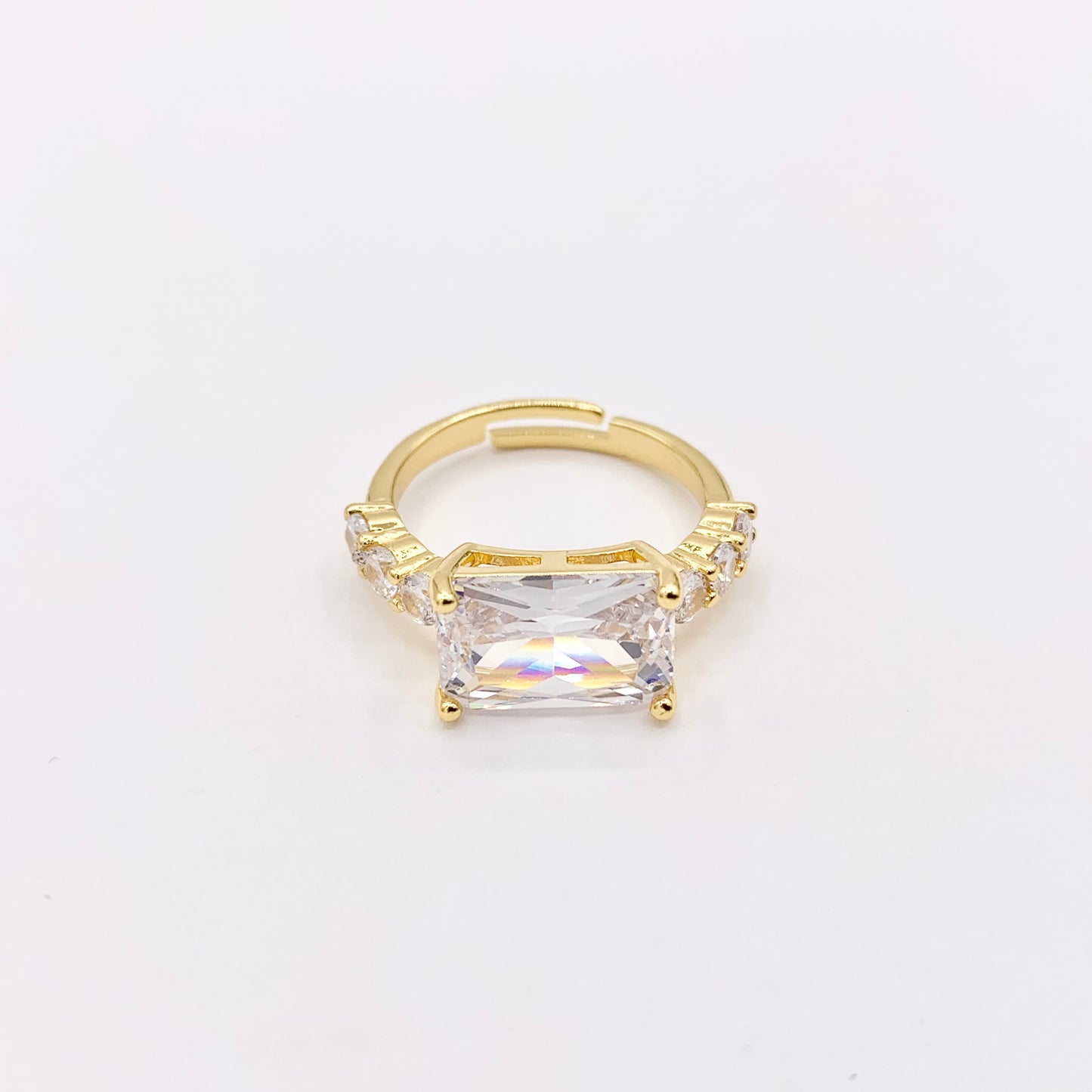 Emerald Cut Cubic Zirconia Rectangle Rings in 18K Gold or Silver Plated Copper 4pcs