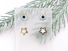 Load image into Gallery viewer, Stainless Steel Shell Star Evil Eye Earring Studs in 18K Gold plated Stainless Steel 5 pairs
