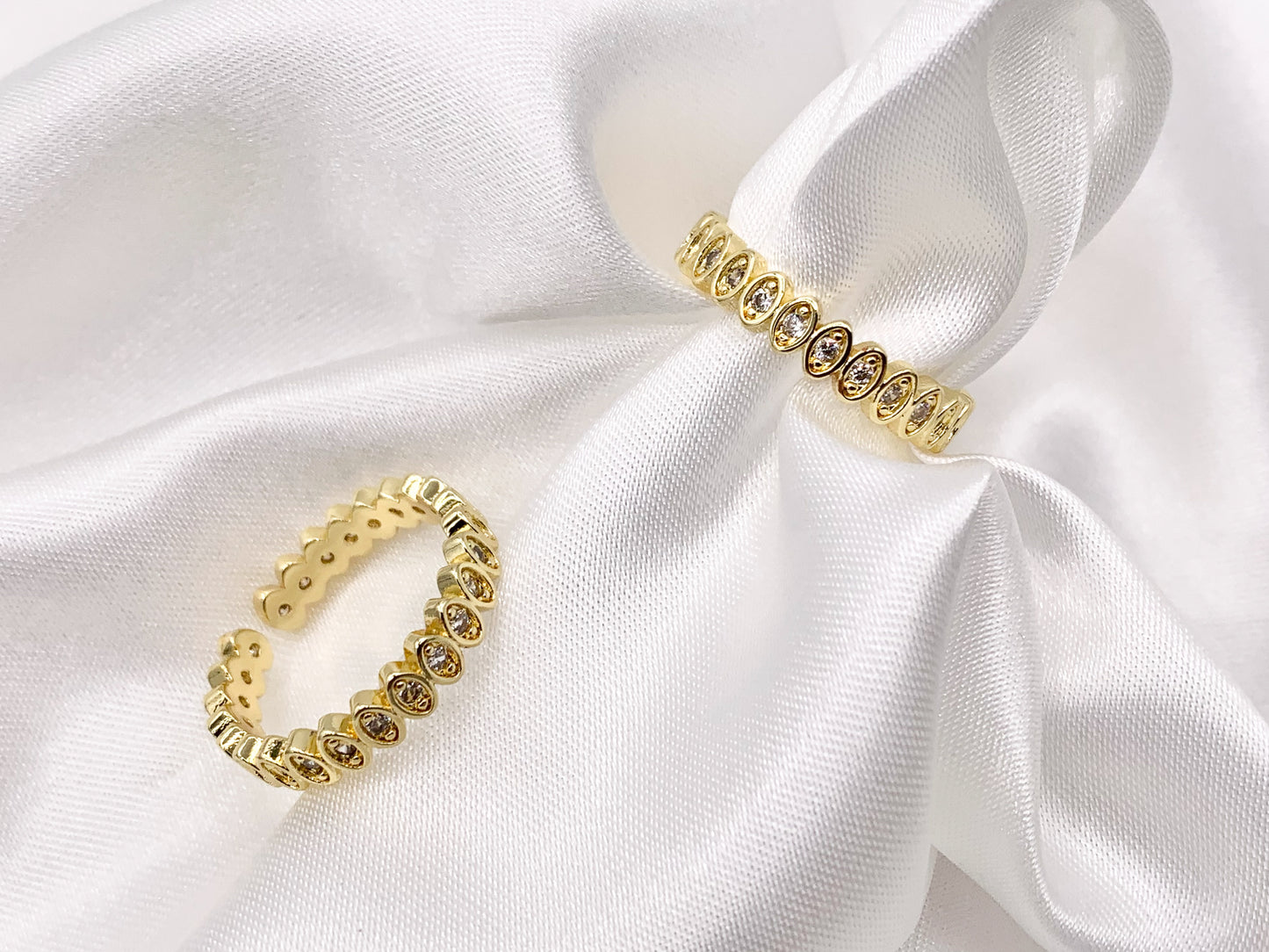 Dainty Gold Eye Oval Link Shape Stackable Rings Gold 18K Plated Copper CZ Pave Adjustable Ring 5 pcs