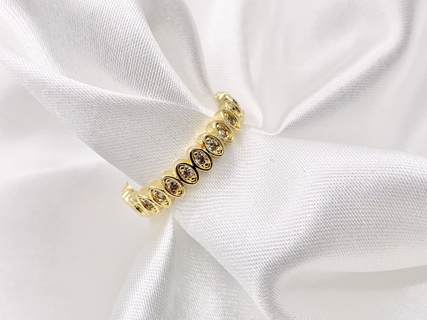 Dainty Gold Eye Oval Link Shape Stackable Rings Gold 18K Plated Copper CZ Pave Adjustable Ring 5 pcs