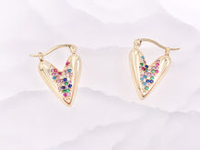 Load image into Gallery viewer, Unique Curved Heart Latch Back Earrings with Clear Multi CZ Pave Rhinestones over 18K Gold or Silver Plated Copper 3 pairs
